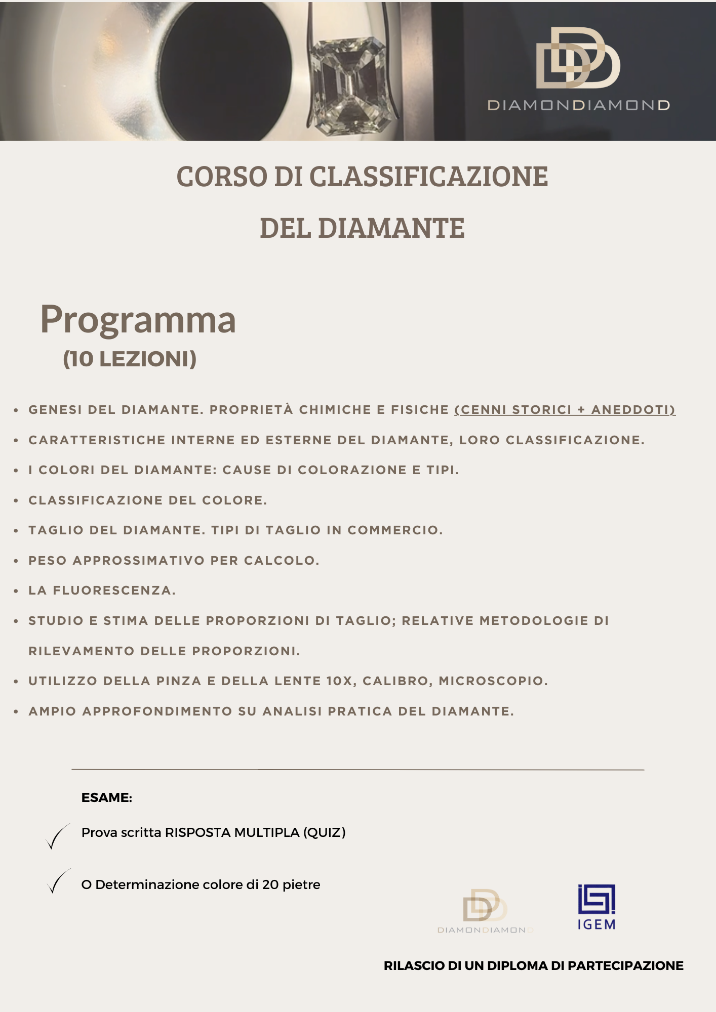 Corso online classificazione del Diamante